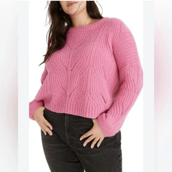Madewell pink open stitch knit Crewneck pullover sweater Alpaca blend size XL - Picture 1 of 11